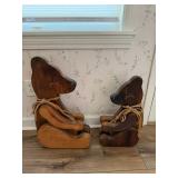 Pair of Handcrafted Folk Art Wooden Bears with Articulated Arms & Rope Bows – Howard City Off-Site