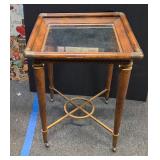 1980s Modern Regency Style Glass, Brass, and Wood End Table