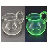 Vintage Clear Glass Pitcher Green UV Reactive Glow Applied Handle – Potterville