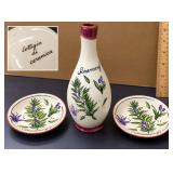 3 Pc Italian Bottega di Ceramica Hand Painted Rosemary Bottle & Matching Dishes – Potterville