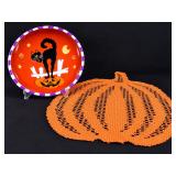 2 Pc Halloween Black Cat Pumpkin Plate & Orange Hand Crocheted Pumpkin Doily 18" – Potterville