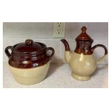 Vintage Brown & Beige Stoneware Coffee Pot and Lidded Crock Pottery Set - One with Marking – Lake Od