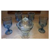 Blue Floral Embossed Goblets with Clear Starburst Pedestal Covered Candy Dish – Lake Odessa Off-Site