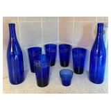 Cobalt Blue Glass Drinkware & Bottle Lot - 5 Tumblers, 2 Bottles & Small Glass – Lake Odessa Off-Sit