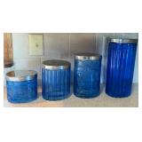 Set of 4 Cobalt Blue Glass Kitchen Canisters with Metal Lids – Lake Odessa Off-Site