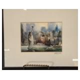 Ling Yun Signed Framed NYC Watercolor Print Featuring The Statue Of Liberty – Potterville
