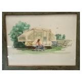 Vintage 1989 "Manson" Watercolor Of A Retro Camper, Professionally Framed By Saper Galleries-Museum 