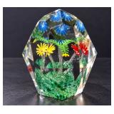 Vintage Faceted Bohemian Crystal Paperweight With Vibrant Lampwork Floral Display Inside – Pottervil
