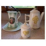 Decorative Ceramic Coffee Pot, Covered Sugar Bowl & Victorian Style Pitcher with Plate – Lake Odessa