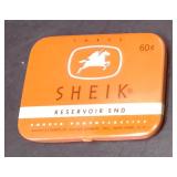Vintage Orange Sheik Prophylactic Tin By Julius Schmid Inc., New York (Original Price 60 Cents) – Po