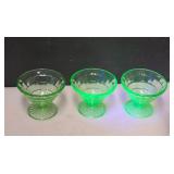 3 Uranium Glass Sherbet Dishes