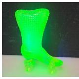 Vintage Uranium Vaseline Glass Boot Match Striker
