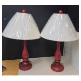 Pair of Red Lamps with New Shades