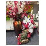 3 Decorative Vases with Foliage - One Bi-Colored Brass