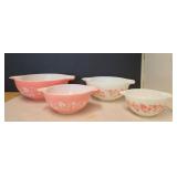 Vintage Pyrex Pink Gooseberry 4pc Cinderella Bowl Set