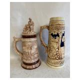 2 Vintage German Stoneware Decorative Beer Steins