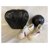 Vintage Bowling Ball Unknown Weight, w/ Bowling Shoes in Bag