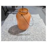 Burnt Orange Sorbet Glass Lantern With Black Metal Accents - Estate Sales Warehouse (GR)