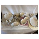 Vintage Set of Pfaltzgraff Tea Rose Stoneware Dinnerware and Accessories
