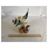 Vintage Hand Carved/Hand Painted Wooden Tropical Angelfish Sculpture Mounted on a Coral Base
