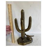 Vintage Brass Cactus w/ Roadrunner Bird