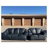 Pair of a Black Leather Couch and Love Seat