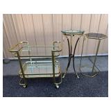 Set of 3 Vintage Brass Finished Glass Top Tables