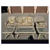 6 Pcs. of Vintage Wicker Furniture w/ Glass Tabletops and Cushions