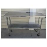Stainless Steel Commercial Work and Prep Table with a Bottom Storage Shelf and Rolling Casters