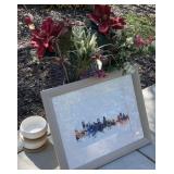 Framed Skyline Art Print, Ceramic Vases with Artificial Florals, and Nested Bowls - Grand Rapids Off