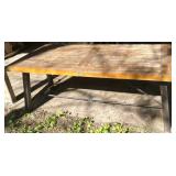 Wooden Top Patio Dining Table with Metal Legs and Turnbuckle Support Tensions - Grand Rapids Off-Sit
