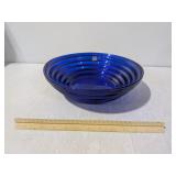 Vintage Blenko Cobalt Blue Pyramid Step Glass Bowl, Great Condition, 12" Diameter - Estate Sales...