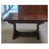 Beautiful Vintage Extendable Wood Dining Table with Trestle Base & Fold-Out Leaves