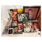 Elvis Presley Memorabilia Lot: Blue Hawaii LP, Magazines, Framed Prints, 8-Track, Brass Plaque