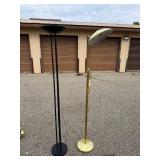 Torchiere Floor Lamp Lot (2): Black & Brass Tone Tri-Pole Uplight and Brass Tone Halogen