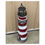 Solar Lighthouse Garden Statue, Red & White Rope Texture