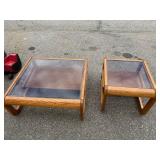 Oak & Smoked Glass Coffee Table and End Table Set