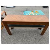 Oak Sofa Console Table with Parquet Veneer Top and Lower Shelf