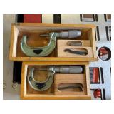 VIS Poland Outside Micrometers 0-1" & 1-2", .0001" Graduation, Wood Cases with Standard & Wrench
