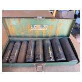 Vintage S-K Tools 1/2" Drive SAE Deep Impact Socket Set, 8 Pc. 7/16" to 7/8", Metal Case, USA