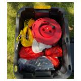 Tow Rope, Extension Cord Reel, Tarps & Utility Supplies in 27-Gallon Storage Tote - Howard City...