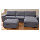 Dark Grey Sectional Sofa with Chaise Lounge and Matching Footstool