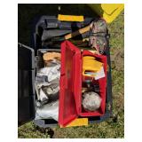 Assorted Hand Tools, Ratchet Straps, Cables & Hardware in Storage Tote - Howard City Off-Site
