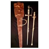 Antique 1899 32nd Degree Scottish Rite Mason Knights Templar Named Commander Sword Plus Leather Case