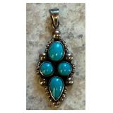 "925" Marked Sterling Silver Turquoise Stone Pendant with Southwestern Style Design - 3.6g - Lake Odessa Off-Site
