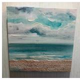 Coastal Ocean Beach Scene Textured Canvas Wall Art - Blue & Teal Seascape - Lake Odessa Off-Site