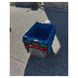 Lot of 4 Medium Attached-Lid Storage Totes - Grey, Red, Green, Blue
