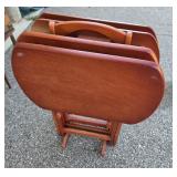 Wooden TV Tray Tables with Matching Storage Rack