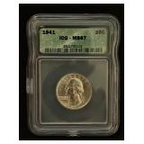High Grade ICG Graded Certified MS67 1941 Beautifully Toned Silver Washington Quarter