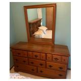 Vintage Traditional Wood Finish 7-Drawer Triple Dresser with Matching Framed Mirror - Lake Odessa Off-Site